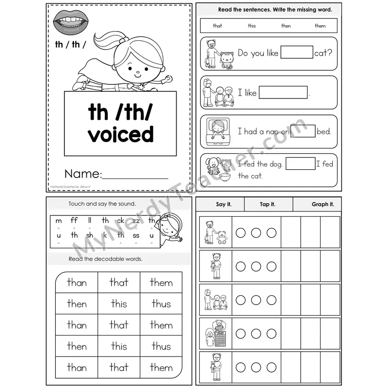 Voiced th Digraph Foldable Decodable Mini Book — Editable PPT