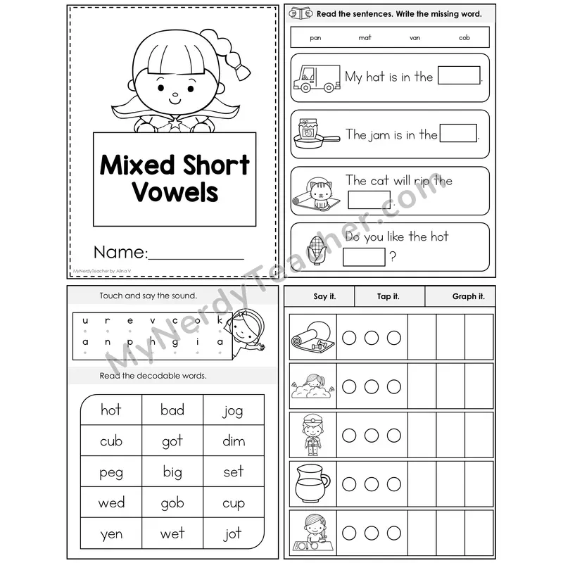 Mixed Short Vowels Foldable Decodable Mini Book — Editable PPT