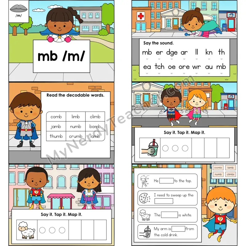 Silent Letters mb (/m/) Digital Decodable Mini Book — Editable PPT
