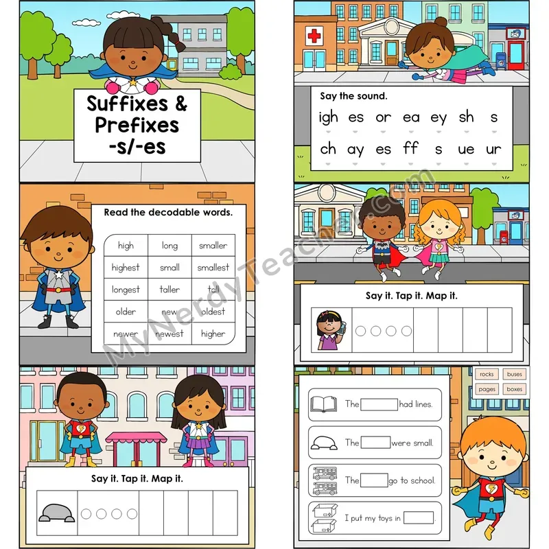 Suffixes -s, -es Digital Decodable Mini Book — Editable PPT