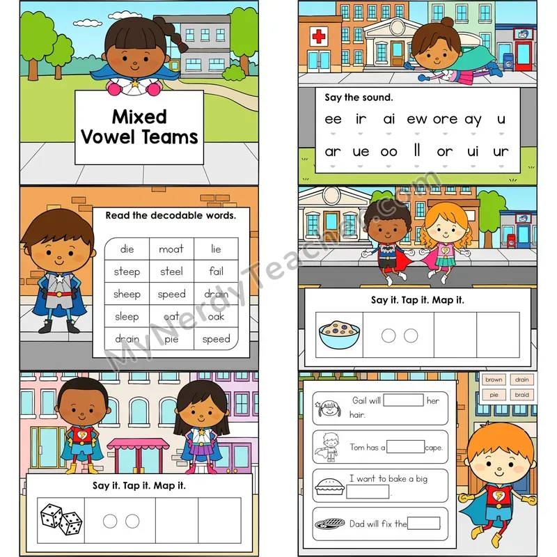 Mixed Vowel Teams Digital Decodable Mini Book — Editable PPT