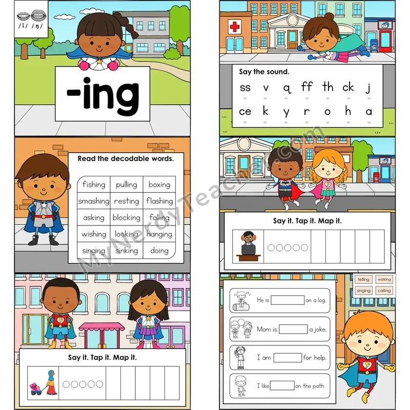 Suffix -ing Digital Decodable Mini Book — Editable PPT