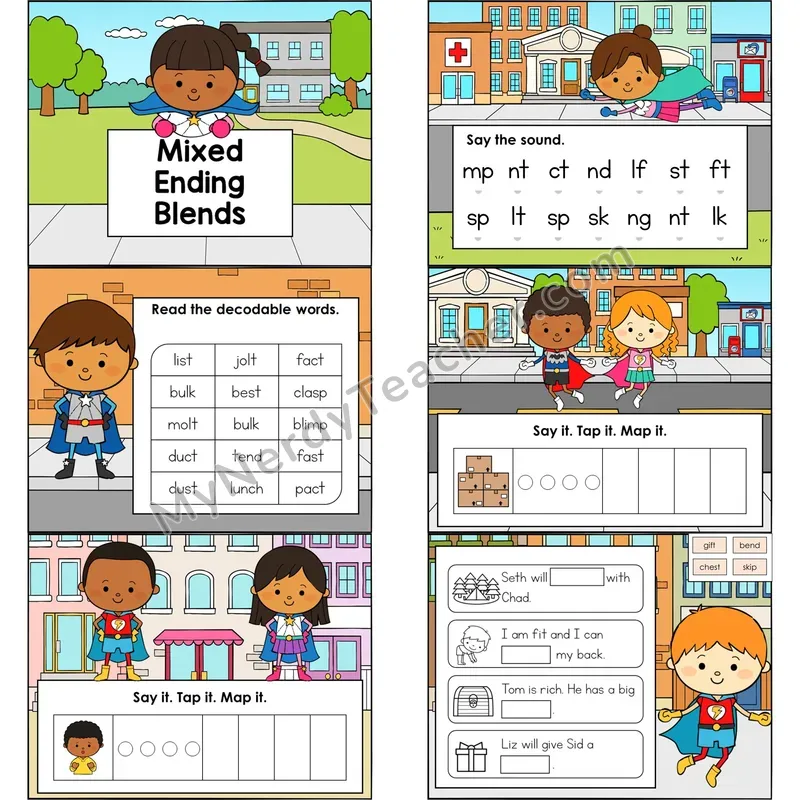 Mixed Ending Blends Digital Decodable Mini Book — Editable PPT