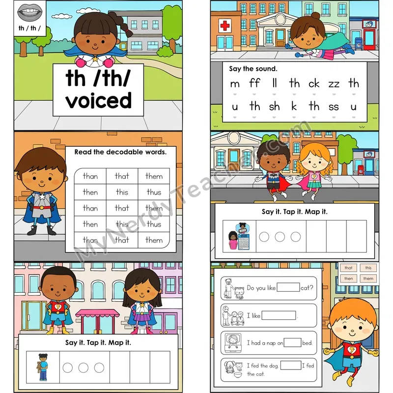 Voiced th Digraph Digital Decodable Mini Book — Editable PPT