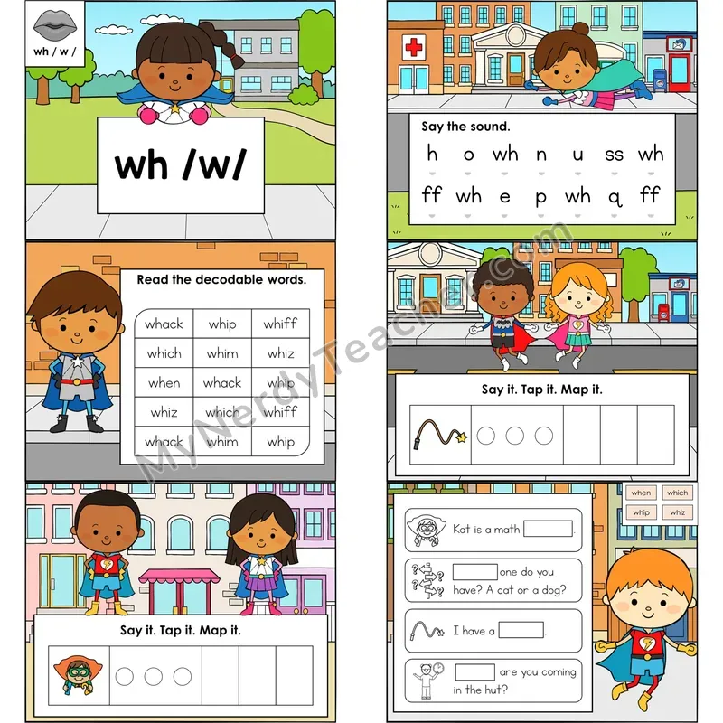 wh Digraph (/w/) Digital Decodable Mini Book — Editable PPT