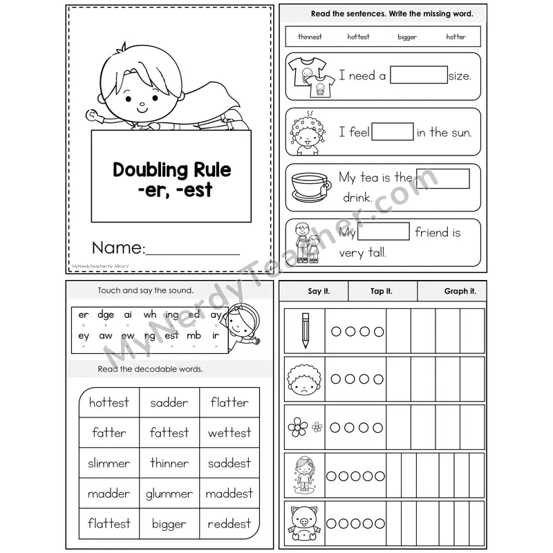 Doubling Rule -er, -est Foldable Decodable Mini Book — Editable PPT