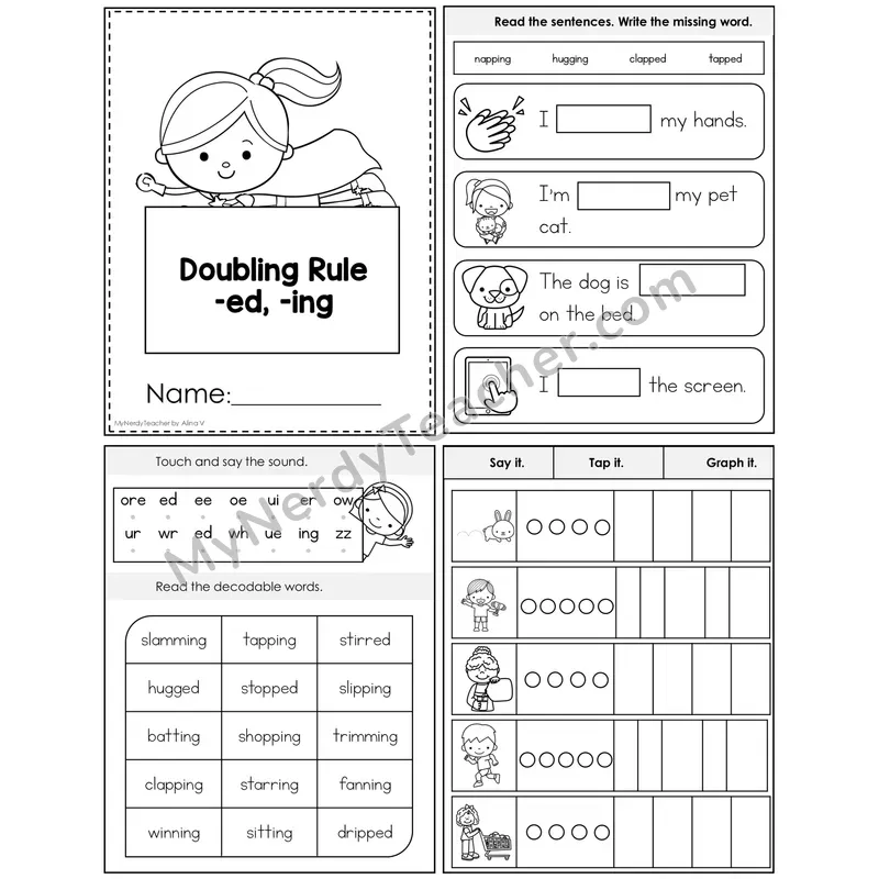 Doubling Rule -ed, -ing Foldable Decodable Mini Book — Editable PPT