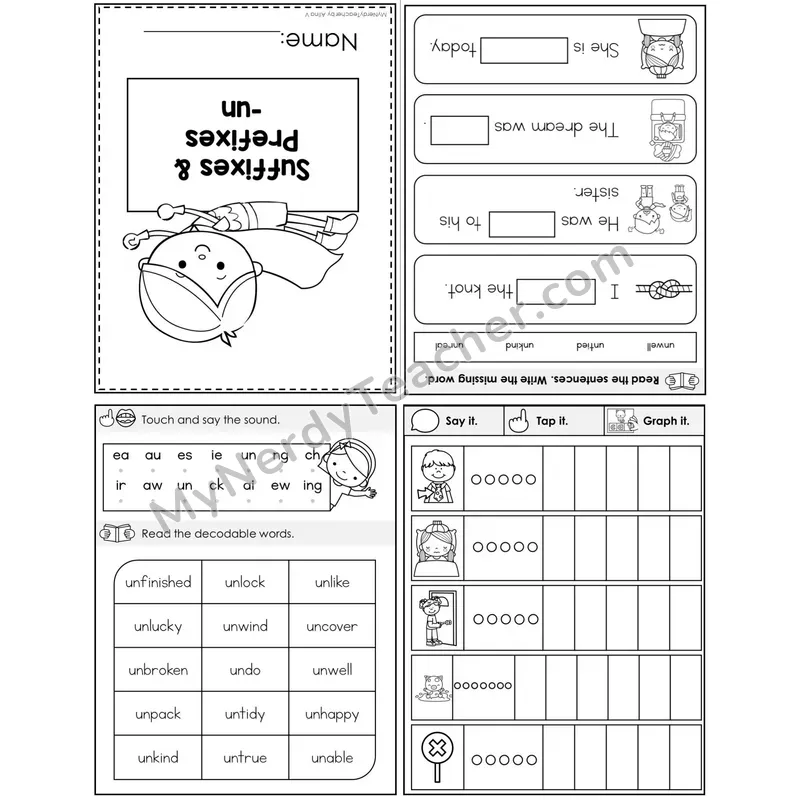 Prefix un- Foldable Decodable Mini Book — Printable PDF