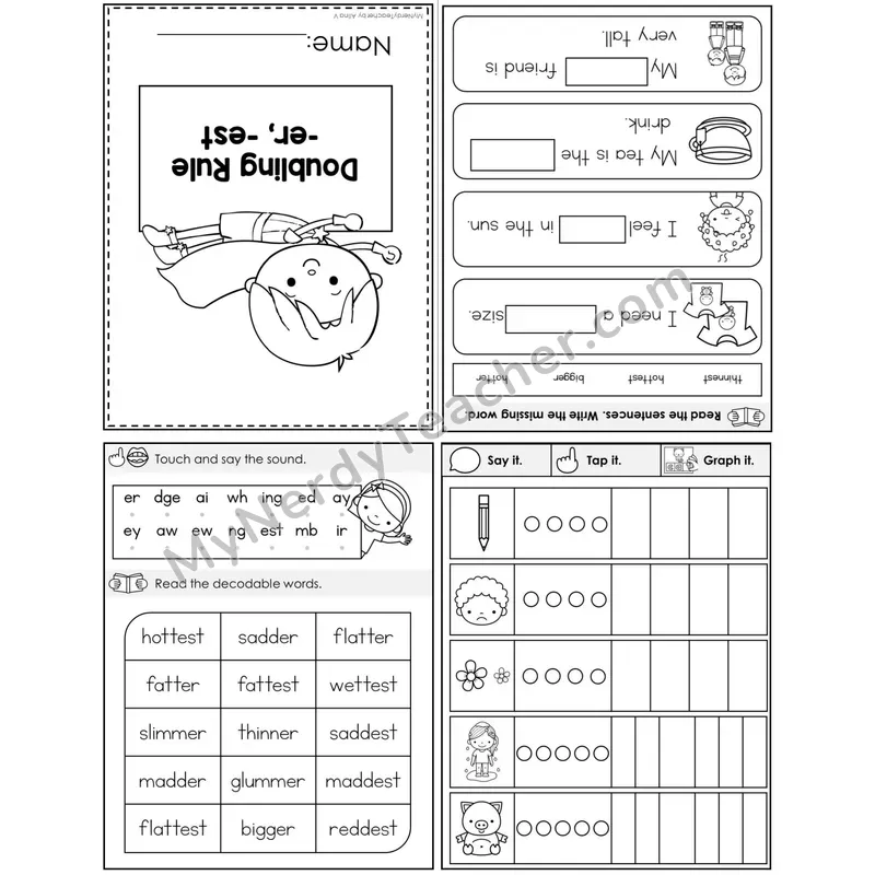 Doubling Rule -er, -est Foldable Decodable Mini Book — Printable PDF