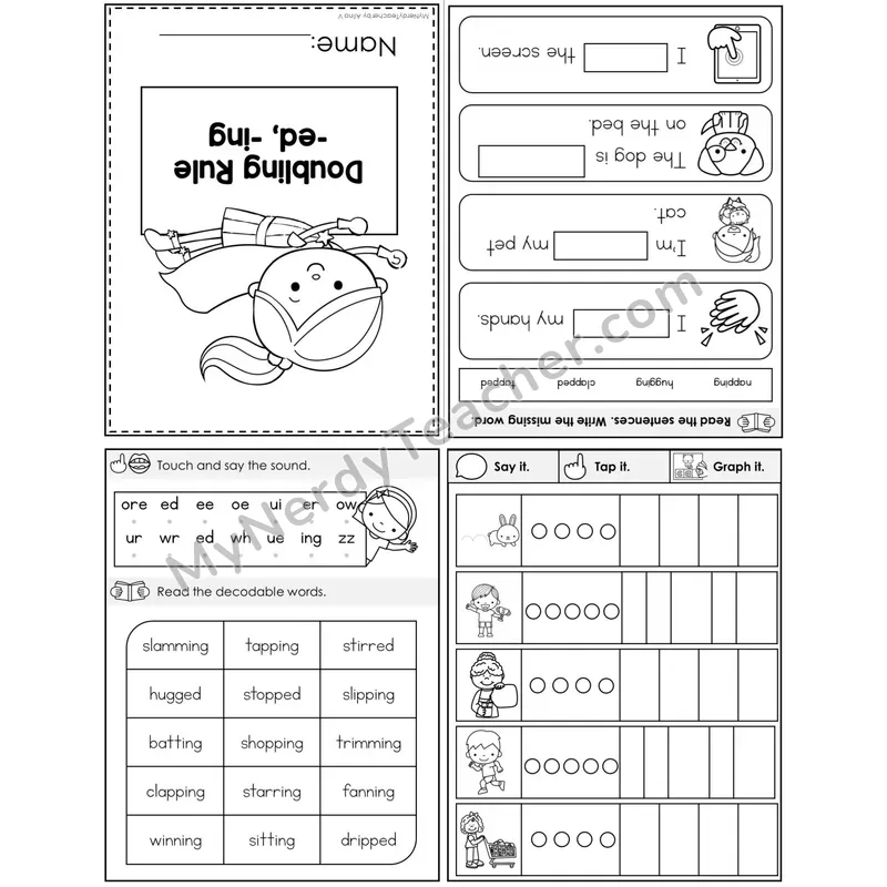 Doubling Rule -ed, -ing Foldable Decodable Mini Book — Printable PDF