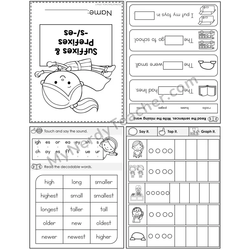 Suffixes -s, -es Foldable Decodable Mini Book — Printable PDF