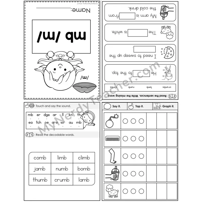 Silent Letters mb (/m/) Foldable Decodable Mini Book — Printable PDF
