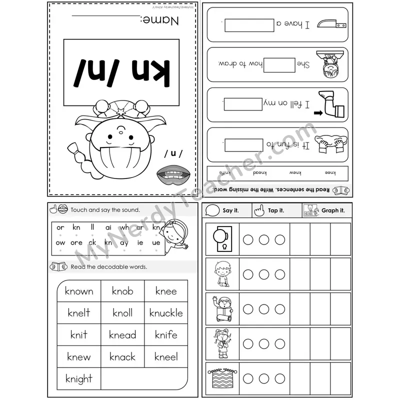 Silent Letters kn (/n/) Foldable Decodable Mini Book — Printable PDF