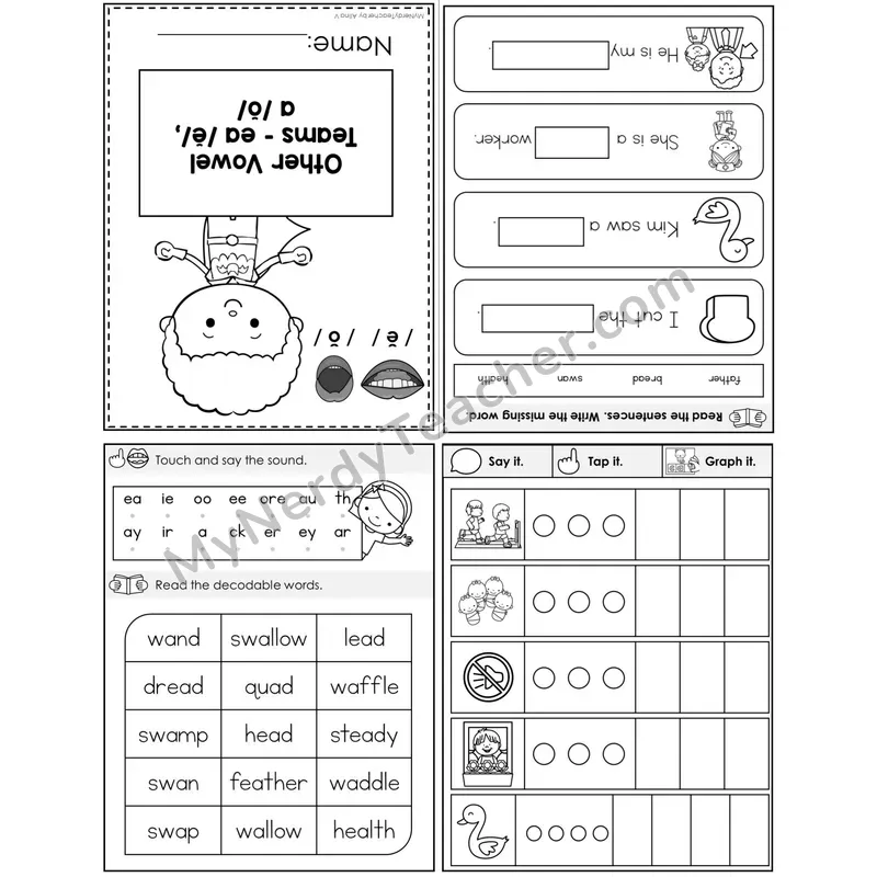 ea (Short E) Foldable Decodable Mini Book — Printable PDF