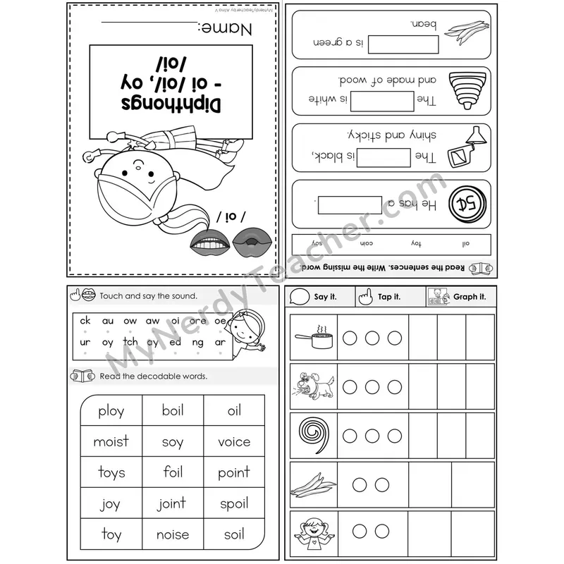 Diphthongs oi, oy (/oi/) Foldable Decodable Mini Book — Printable PDF