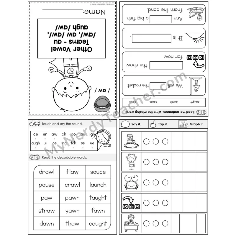 au, aw, augh (/aw/) Foldable Decodable Mini Book — Printable PDF