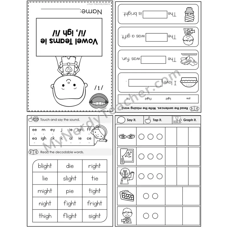 Vowel Teams ie, igh — Long I Foldable Mini Book — Printable PDF