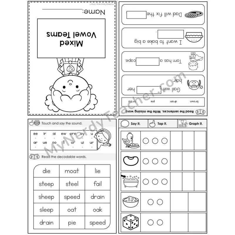 Mixed Vowel Teams Foldable Decodable Mini Book — Printable PDF