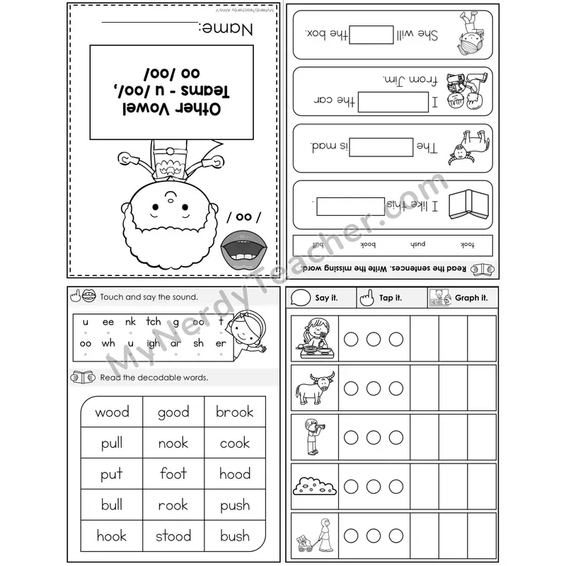 oo, u (Short /oo/) Foldable Decodable Mini Book — Printable PDF