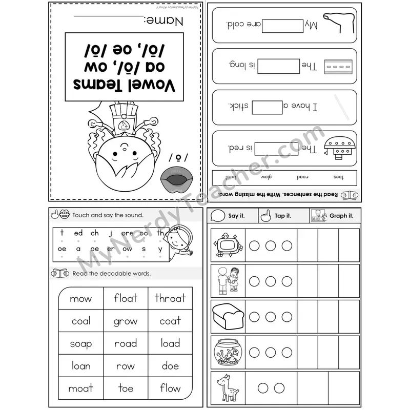 Vowel Teams oa, ow, oe — Long O Foldable Mini Book — Printable PDF