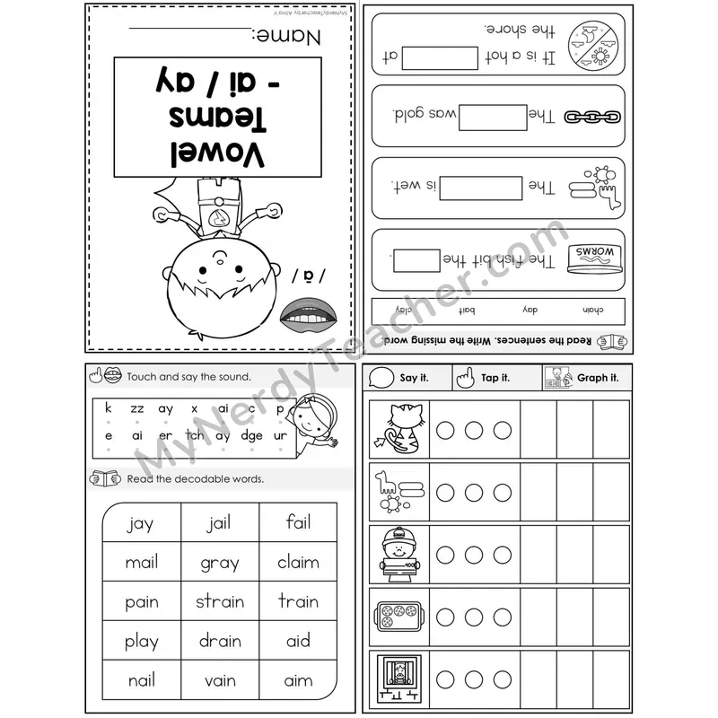Vowel Teams ai, ay — Long A Foldable Mini Book — Printable PDF