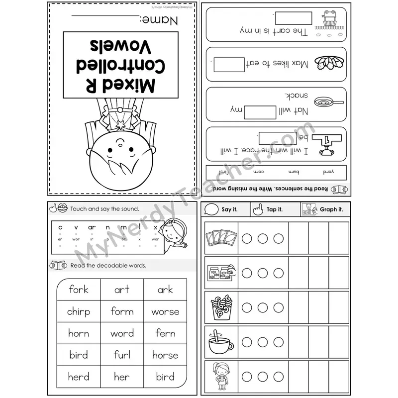 Mixed R-Controlled Vowels Foldable Decodable Mini Book — Printable PDF