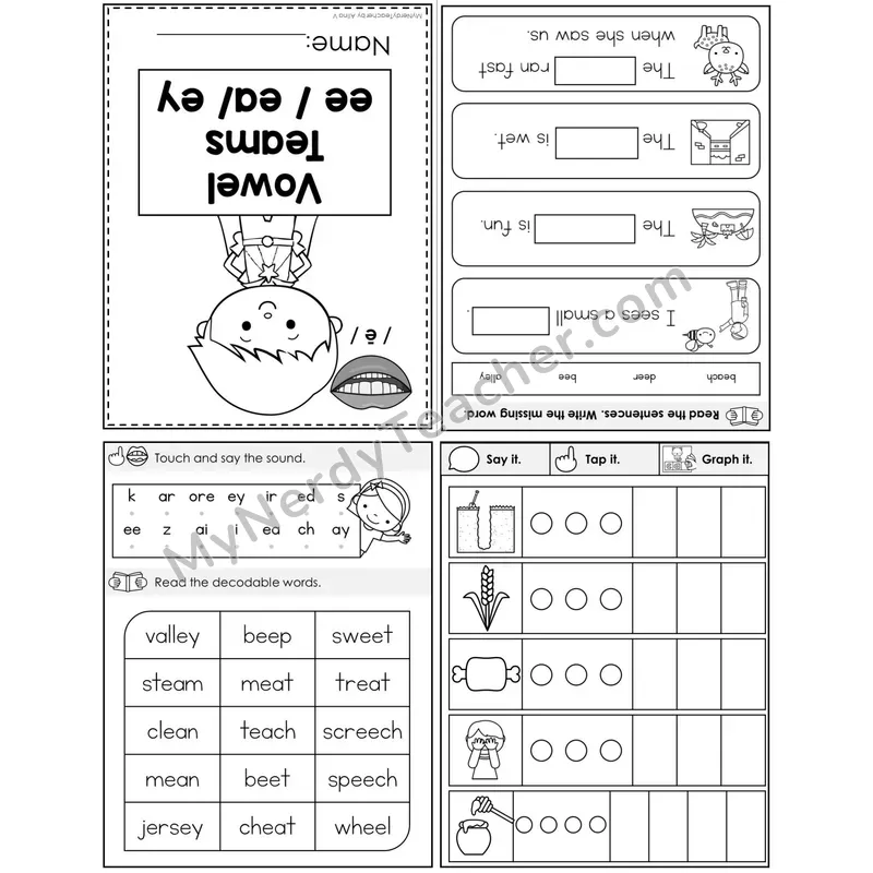 Vowel Teams ee, ea, ey — Long E Foldable Mini Book — Printable PDF