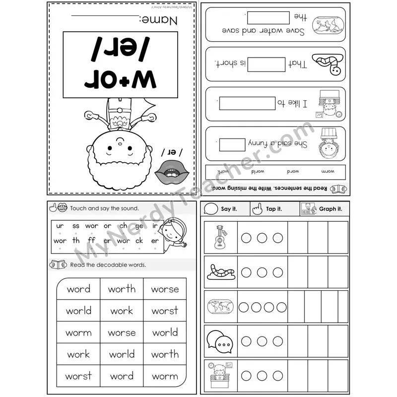 w + or (R-Controlled /er/) Foldable Mini Book — Printable PDF