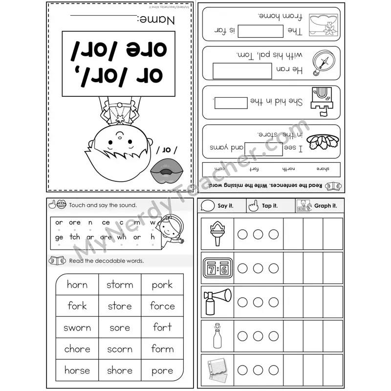 or, ore (R-Controlled) Foldable Decodable Mini Book — Printable PDF