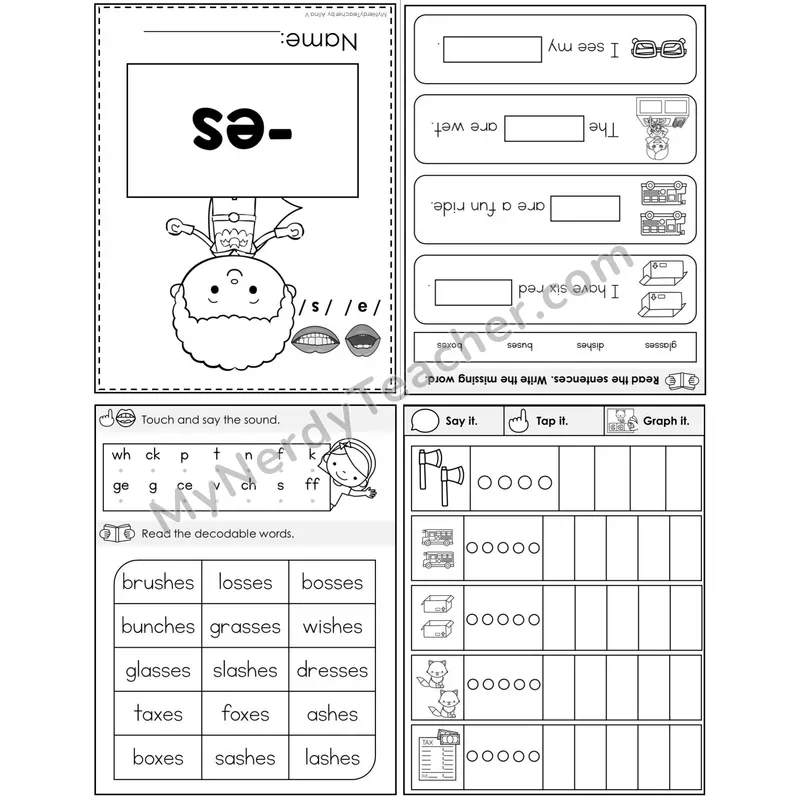 Suffix -es Foldable Decodable Mini Book — Printable PDF