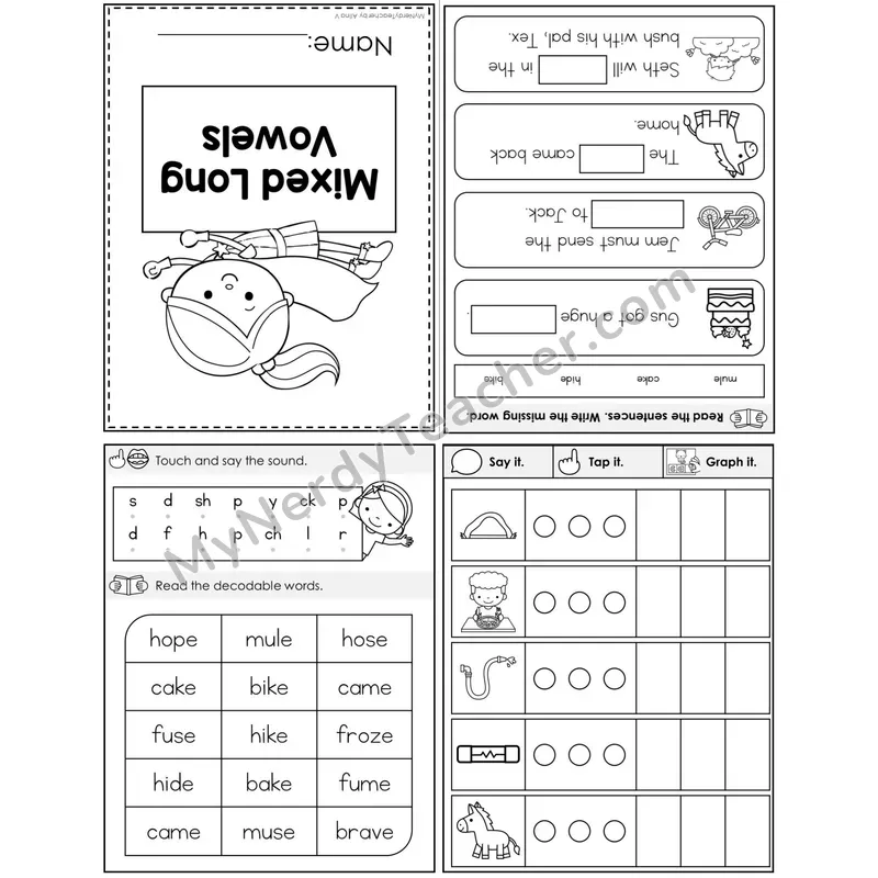 Mixed Long Vowels (CVCe) Foldable Decodable Mini Book — Printable PDF