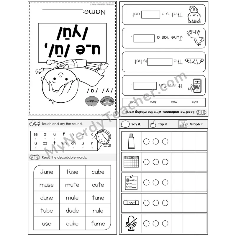 u_e Long U (Silent E) Foldable Decodable Mini Book — Printable PDF