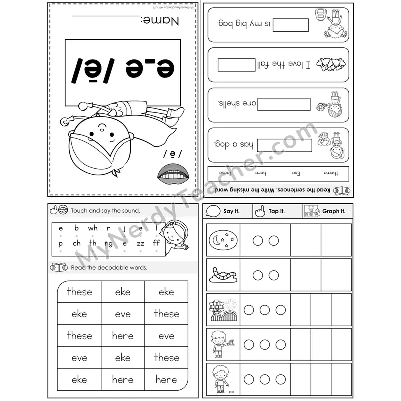e_e Long E (Silent E) Foldable Decodable Mini Book — Printable PDF