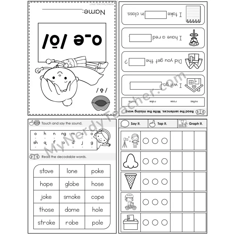 o_e Long O (Silent E) Foldable Decodable Mini Book — Printable PDF