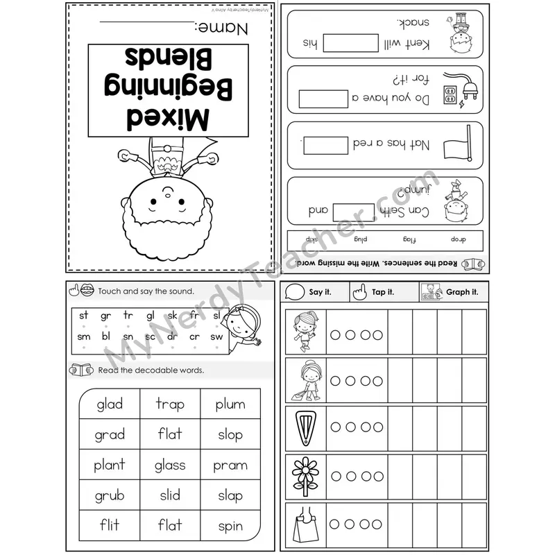 Mixed Beginning Blends Foldable Decodable Mini Book — Printable PDF