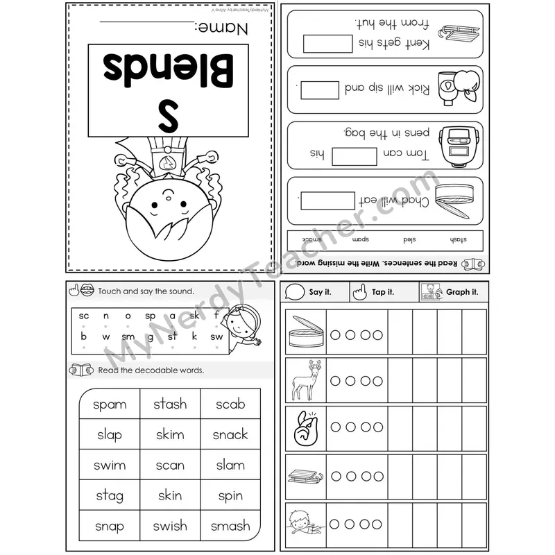 S Blends Foldable Decodable Mini Book — Printable PDF