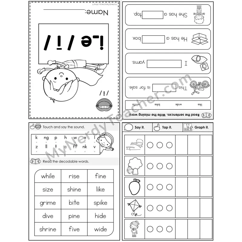 i_e Long I (Silent E) Foldable Decodable Mini Book — Printable PDF