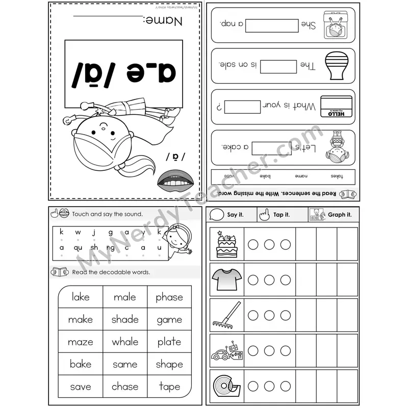 a_e Long A (Silent E) Foldable Decodable Mini Book — Printable PDF