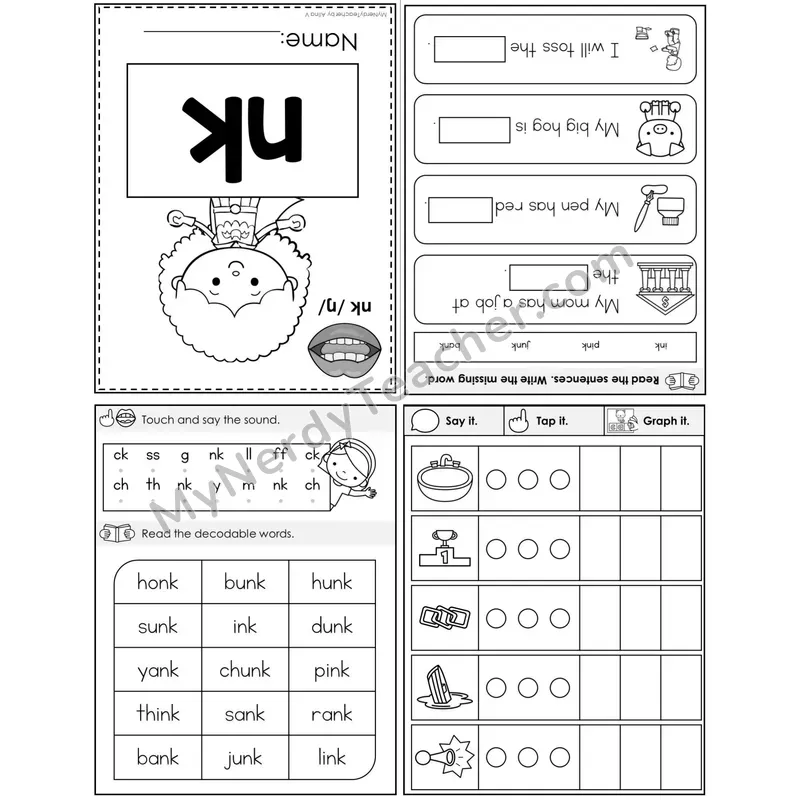 nk Digraph Foldable Decodable Mini Book — Printable PDF