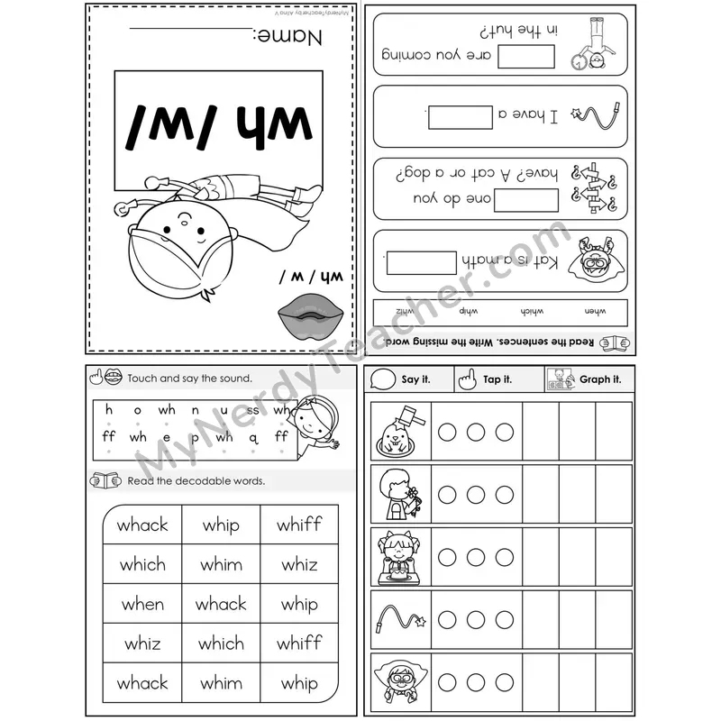 wh Digraph (/w/) Foldable Decodable Mini Book — Printable PDF