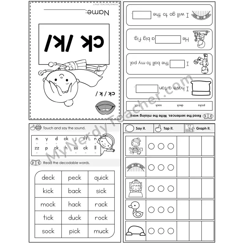 ck Digraph (/k/) Foldable Decodable Mini Book — Printable PDF