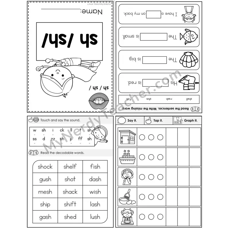 sh Digraph (/sh/) Foldable Decodable Mini Book — Printable PDF