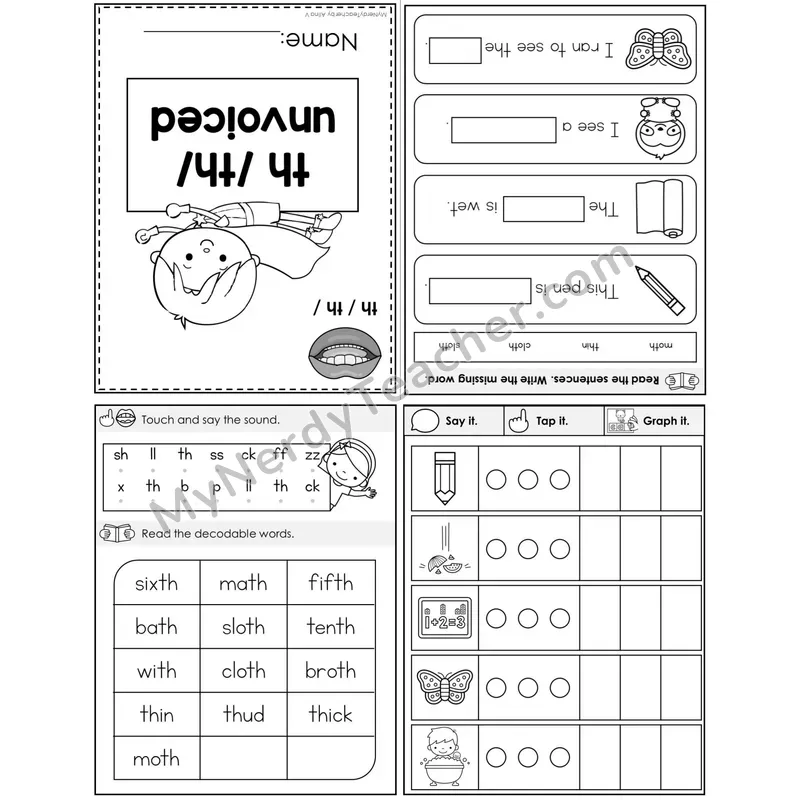 Unvoiced th Digraph Foldable Decodable Mini Book — Printable PDF