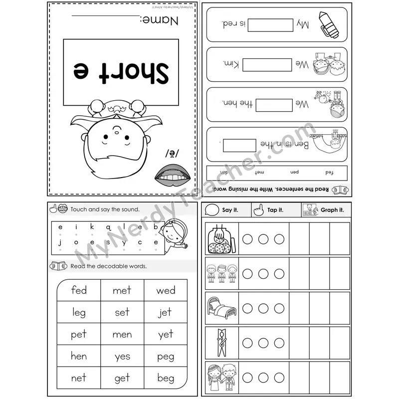 Short E Foldable Decodable Mini Book — Printable PDF