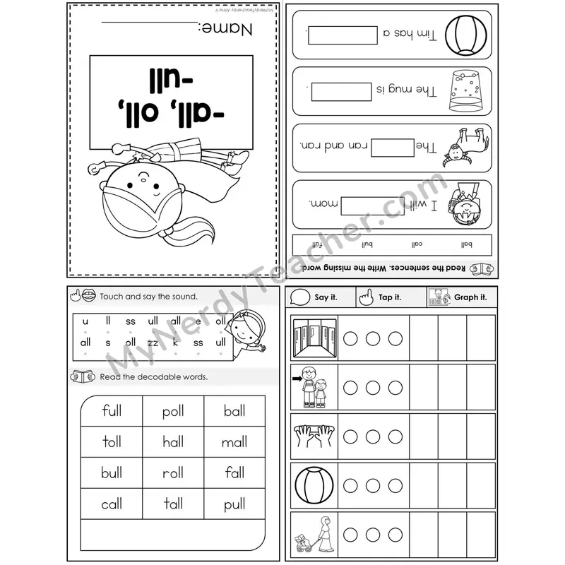 -all, -oll, -ull Foldable Decodable Mini Book — Printable PDF