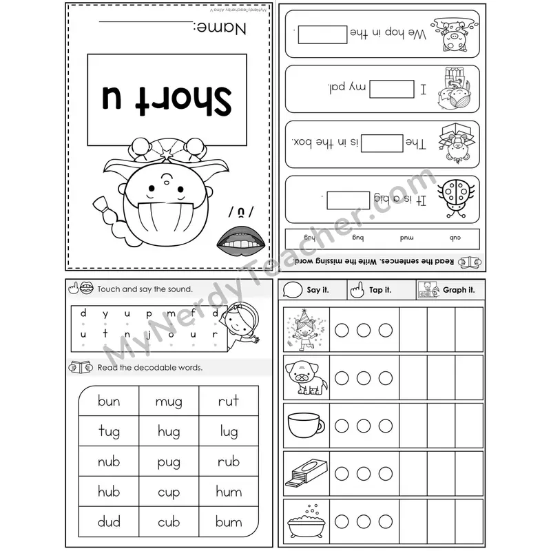 Short U Foldable Decodable Mini Book — Printable PDF