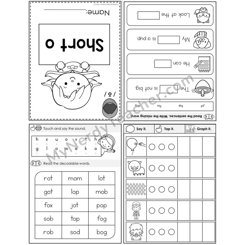 Short O Foldable Decodable Mini Book — Printable PDF