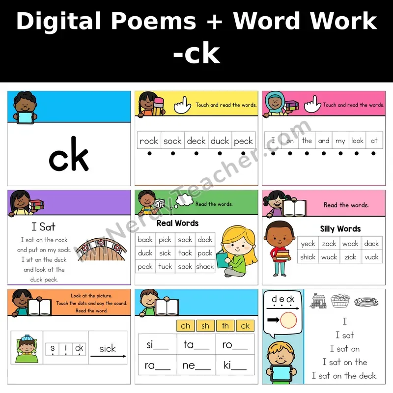 ck Digraph Digital Poems and Word Work — Decodable Activity (I Sat)