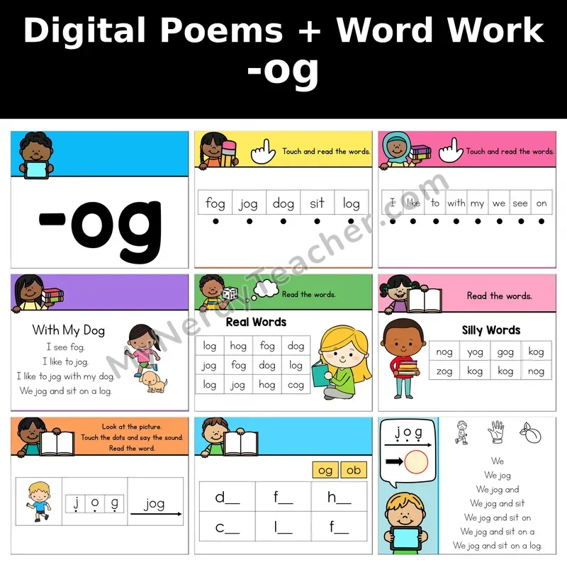 Short O Word Family -og Digital Poems and Word Work — Decodable Activity (With My Dog)