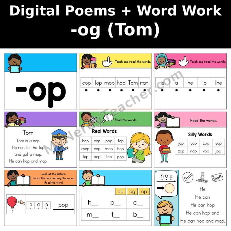Short O Word Family -og Digital Poems and Word Work — Decodable Activity (Tom)